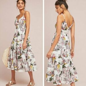 Anthropologie Lazybones Cityscape Toile Summer Cami Midi Dress SZ XS
